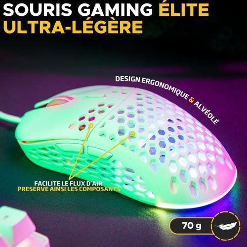 Souris Gamer Filaire - Kult-oxygen - Rgb - 12800 Dpi - Blanc