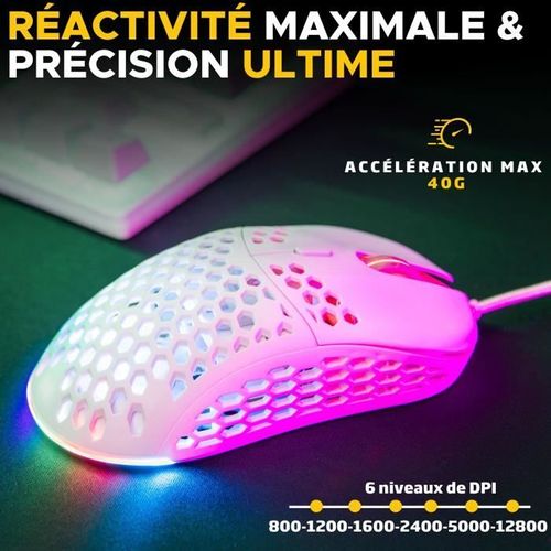 Souris Gamer Filaire - Kult-oxygen - Rgb - 12800 Dpi - Blanc