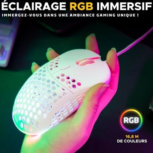 Souris Gamer Filaire - Kult-oxygen - Rgb - 12800 Dpi - Blanc