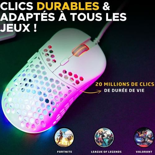 Souris Gamer Filaire - Kult-oxygen - Rgb - 12800 Dpi - Blanc