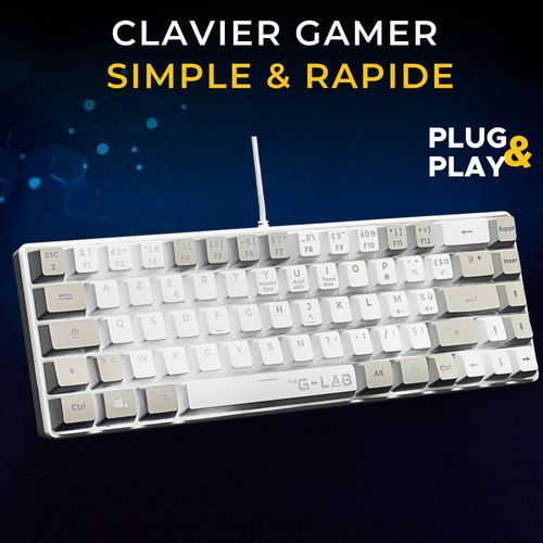 Clavier Gamer Filaire - Keyz-hydro-wg/fr - 60% Format Compact - Azerty - Rétroéclairé - Gris/blanc