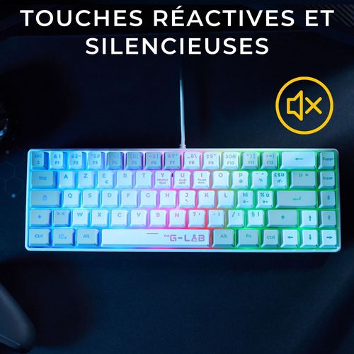 Clavier Gamer Filaire - Keyz-hydro-wg/fr - 60% Format Compact - Azerty - Rétroéclairé - Gris/blanc