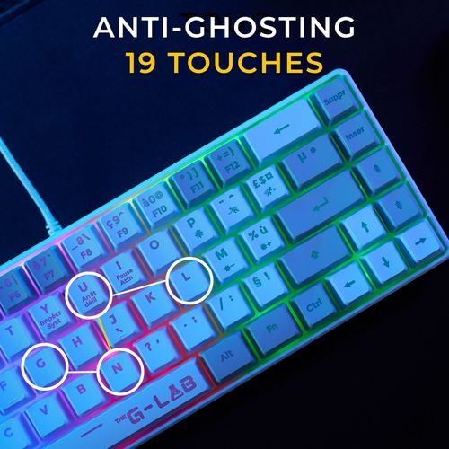 Clavier Gamer Filaire - Keyz-hydro-wg/fr - 60% Format Compact - Azerty - Rétroéclairé - Gris/blanc