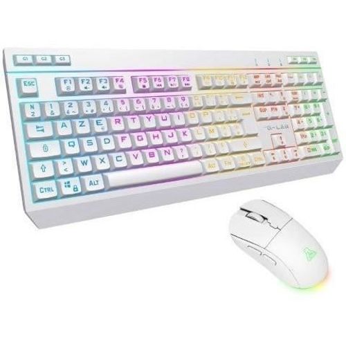 Pack Gamer Sans Fil - Combo Tungsten Ex W - Clavier + Souris - 32 Macros Configurables - Blanc