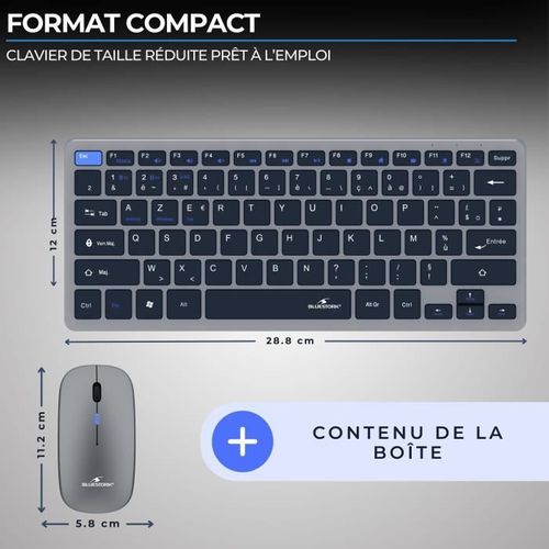 Ensemble Clavier Souris Sans Fil - Pack Mini - Bluetooth Et Dongle - Ultra Fin Et Léger - Nomade Tél