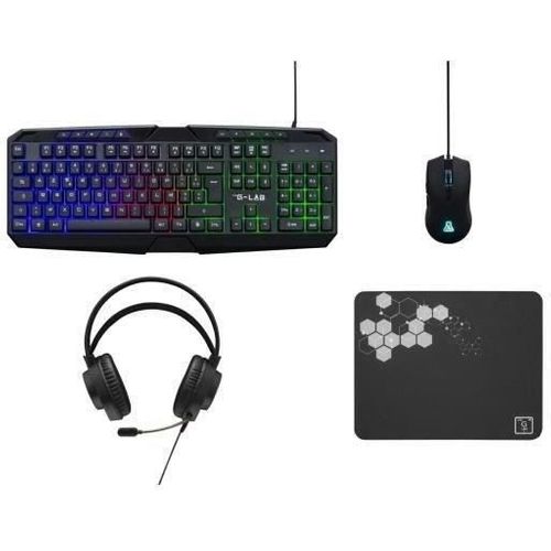 Pack Gamer 4 En 1 - Combo Natrium - Souris + Clavier Filaire - Casque Filaire - Tapis De Souris