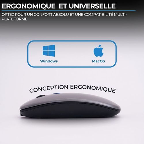 Souris - Sans Fil - M-wl-off105 - Silencieuse - Bluetooth Ou Dongle 2,4 Ghz - Gris/noir