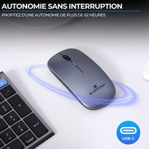 Souris - Sans Fil - M-wl-off105 - Silencieuse - Bluetooth Ou Dongle 2,4 Ghz - Gris/noir