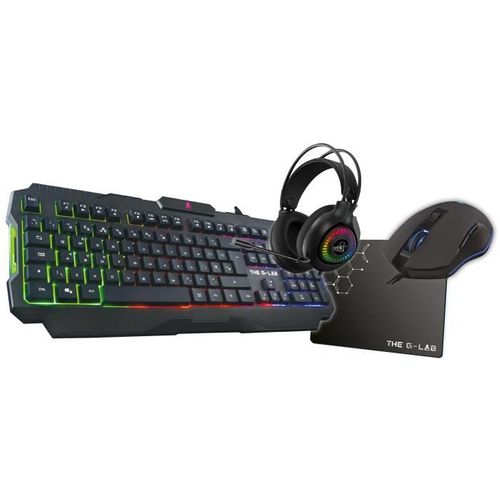 Pack Gamer 4 En 1 Combo Actinium - Souris + Clavier Filaire - Casque Sans Fil - Tapis De Souris