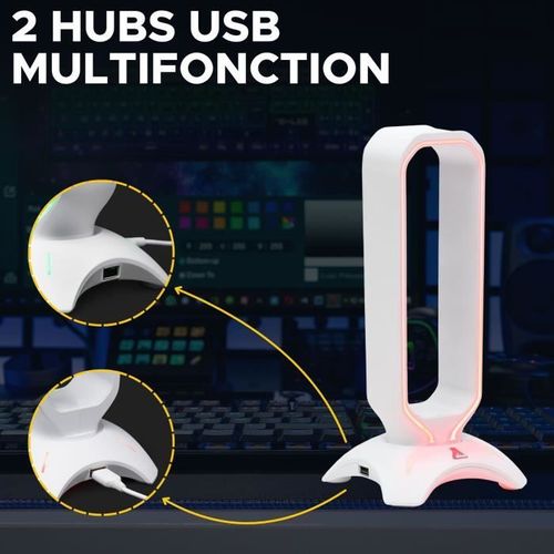 Support Pour Casque/micro-casque - K-stand Rado - Rgb USB - Blanc