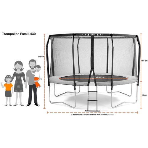Trampoline De Jardin Rond D.426cm Avec Filet De Sécurité + Échelle - Fabrication Européenne - Famil