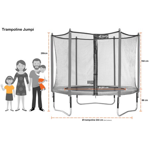 Trampoline De Jardin 244 Cm + Filet De Sécurité Jumpi Taupe/vert 250