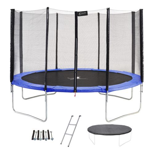 Trampoline Rond Bleu D.360cm Avec Filet, Échelle, Bâche Et Kit Ancrage