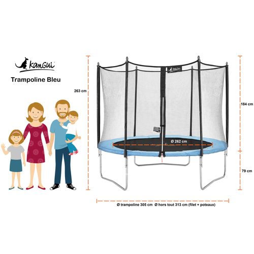 Trampoline De Jardin 305 Cm + Filet De Sécurité + Échelle - Normes Ce/eu