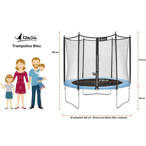 Trampoline De Jardin 250 Cm + Filet De Sécurité - Normes Ce/eu