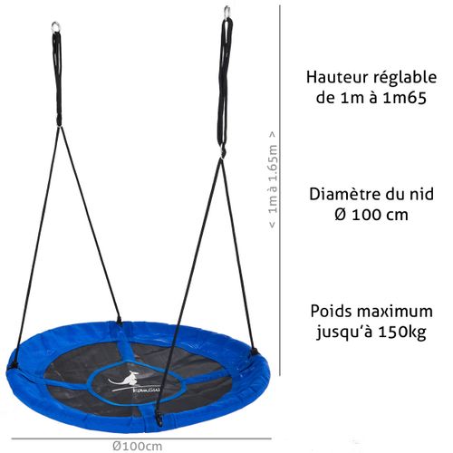 Balançoire Ronde Nid D'oiseau Rond D.100cm - Bleu - Charge 150kg Maxi