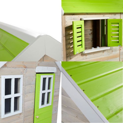 Maison De Jardin Enfant Extérieur - Cabane En Bois Avec Plancher - Toit Étanche - Vert Et Blanc