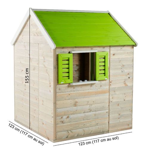 Maison De Jardin Enfant Extérieur - Cabane En Bois Avec Plancher - Toit Étanche - Vert Et Blanc