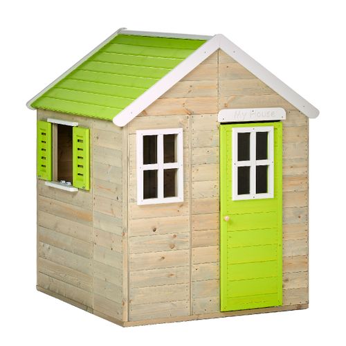 Maison De Jardin Enfant Extérieur - Cabane En Bois Avec Plancher - Toit Étanche - Vert Et Blanc