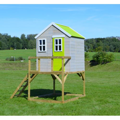 Maison De Jardin Enfant Extérieur - Cabane En Bois Avec Plateforme - Toit Étanche - Vert Et Blanc
