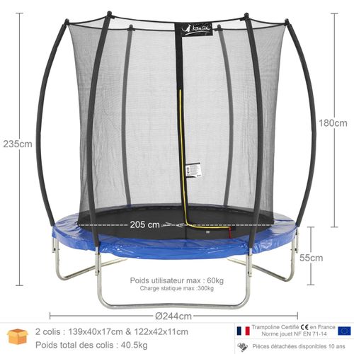 Trampoline Rond Ø250cm Avec Filet De Sécurité Intérieur - Fpr 250
