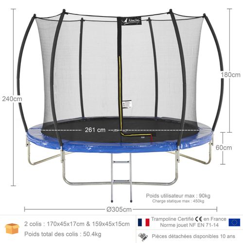 Trampoline Rond Ø300cm Avec Filet De Sécurité Et Échelle - Fpr 300