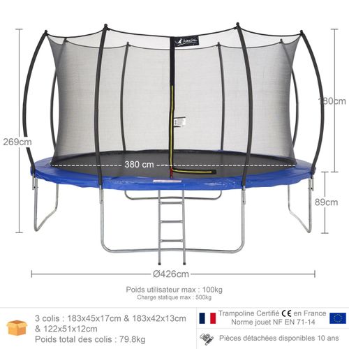Trampoline Rond D.430cm Avec Filet De Sécurité Et Échelle - Fpr 430