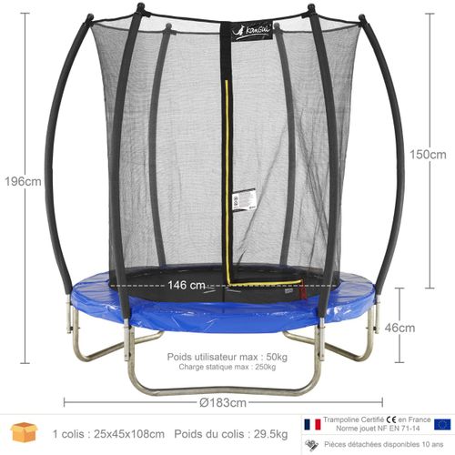 Trampoline Rond D.180cm Avec Filet De Sécurité Intérieur - Fpr 180