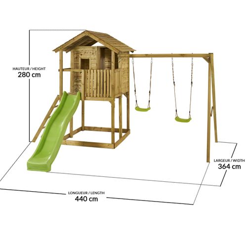 Aire De Jeux Wapiti Balançoires, Toboggan, Cabane Et Balcon