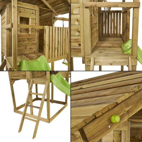 Aire De Jeux Wapiti Balançoires, Toboggan, Cabane Et Balcon