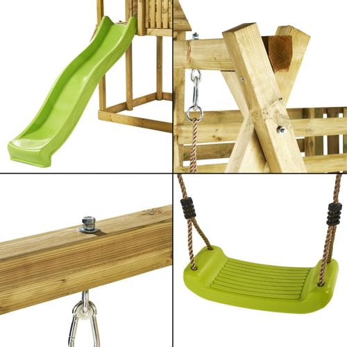 Aire De Jeux Wapiti Balançoires, Toboggan, Cabane Et Balcon