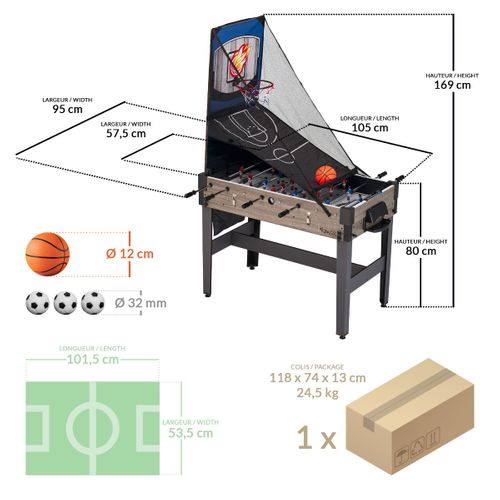 Table De Jeux 4 En 1 - Babyfoot Barres Télescopiques, Ping Pong, Hockey, Basket
