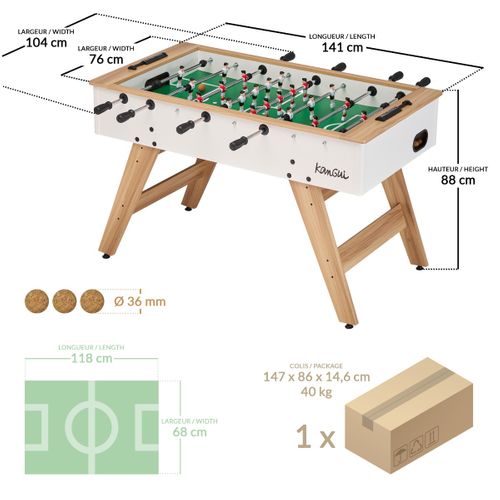 Baby Foot Ado et Adultes - Blanc/bois - 3 Balles Liège