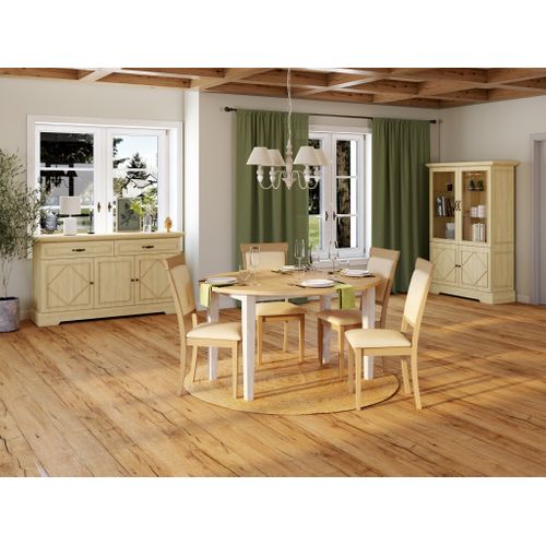 Chaise hévéa massif/ tissu COSTAL Imitation chêne clair vieilli