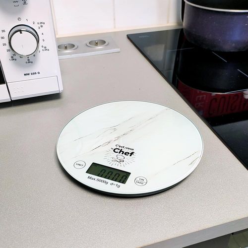 Balance De Cuisine Ronde Numérique - 5kg - Écran LCD - Effet Marbre