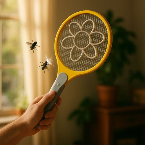 Raquette Anti-moustique Électrique à Piles Format XL 48 Cm Grille Haute Tension Pour Insectes