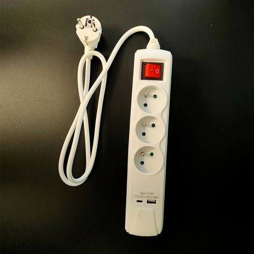 Bloc Multiprise Puissant 3500w Avec 3 Prises Classiques, 2 Ports USB-a Et USB-c, Câble De 1m