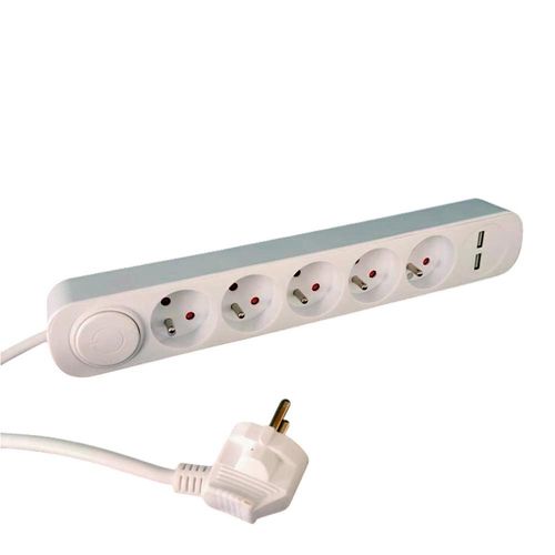 Bloc Multiprise 5 Prises 16a 230v Avec Interrupteur, 2 Ports USB, Câble De 1,5m