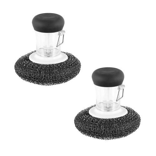 Lot De 2 Éponges Métalliques Avec Distributeurs De Savon–nettoyage Simplifié Des Planchas Et Grilles