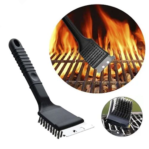 Lot De 2 Brosses De Nettoyage Barbecue En Acier Inoxydable Avec Grattoir Et Poils Métalliques