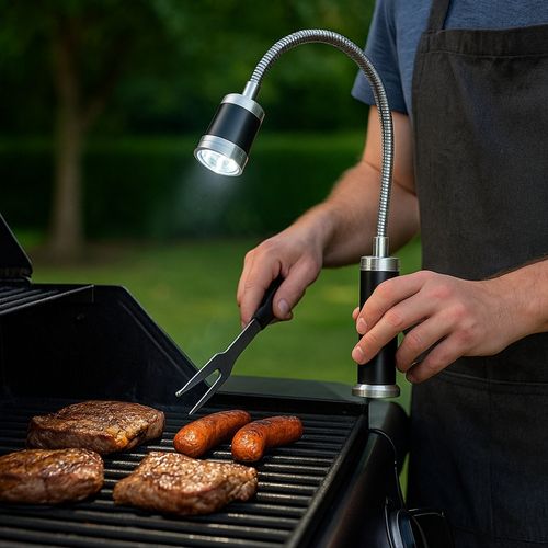 Lampe LED Barbecue Avec Base Aimantée Tête Inclinable 360 Degrés Col Flexible 9 LEDs Blanches Pour G