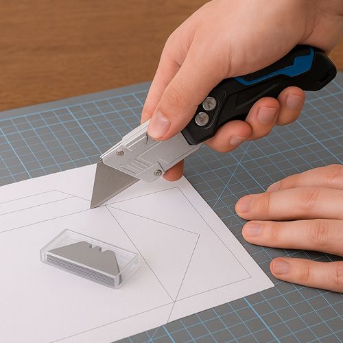 Cutter Pliant Robuste Avec 3 Lames – Poignée Sécurisée – Couleur Aléatoire