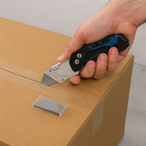 Cutter Pliant Robuste Avec 3 Lames – Poignée Sécurisée – Couleur Aléatoire