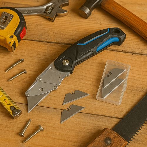 Cutter Pliant Robuste Avec 3 Lames – Poignée Sécurisée – Couleur Aléatoire