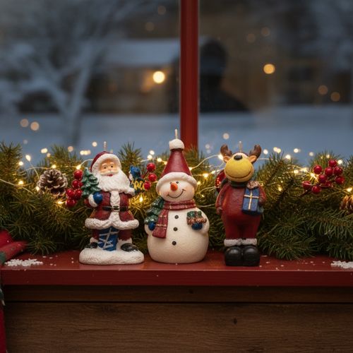 Pack De 3 Bougies Figurines De Noël 15 Cm – Décorations Originales Assorties Pour Ambiance Festive E