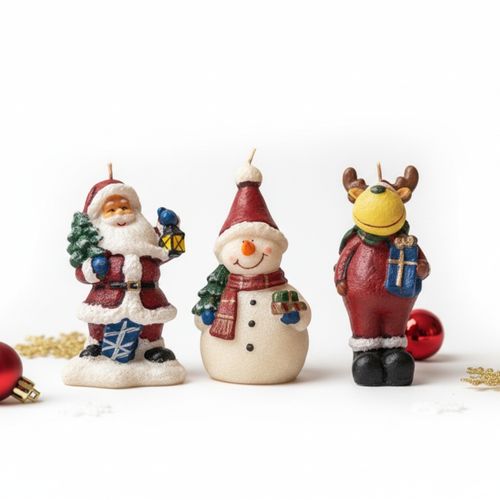 Pack De 3 Bougies Figurines De Noël 15 Cm – Décorations Originales Assorties Pour Ambiance Festive E