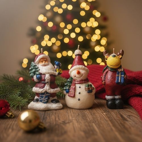 Pack De 3 Bougies Figurines De Noël 15 Cm – Décorations Originales Assorties Pour Ambiance Festive E