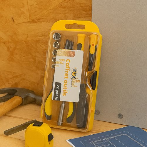 Mini Coffret Outils 22 Pièces – Tournevis, Pince, Douilles et Embouts Pour Bricolage Maison