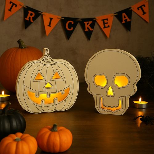 Pack 2 Citrouilles Ou Têtes De Mort LED à Personnaliser – Décoration Halloween