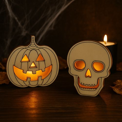 Pack 2 Citrouilles Ou Têtes De Mort LED à Personnaliser – Décoration Halloween